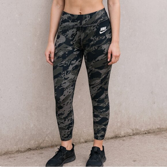Nike Leggings Women’s Camo Print Gray Black High Rise Athletic Training Pants - Picture 1 of 6